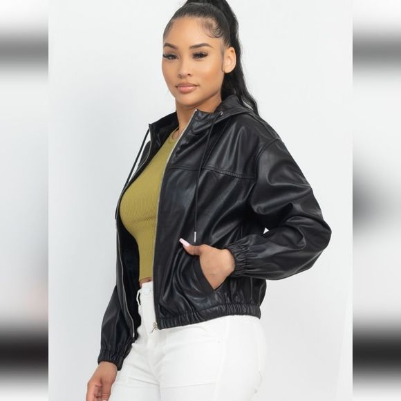 Faux leather jacket hoodie - Picture 3 of 5